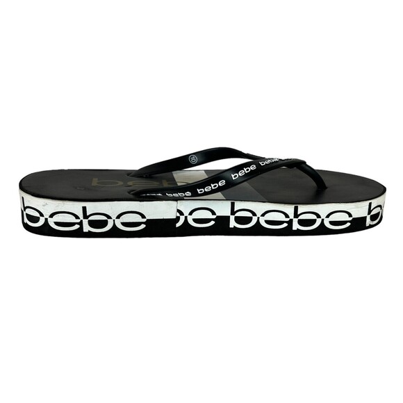Bebe Logo Flip Flop  Womens Size 10  Flatform Black & White Thong Sandals - Picture 7 of 12